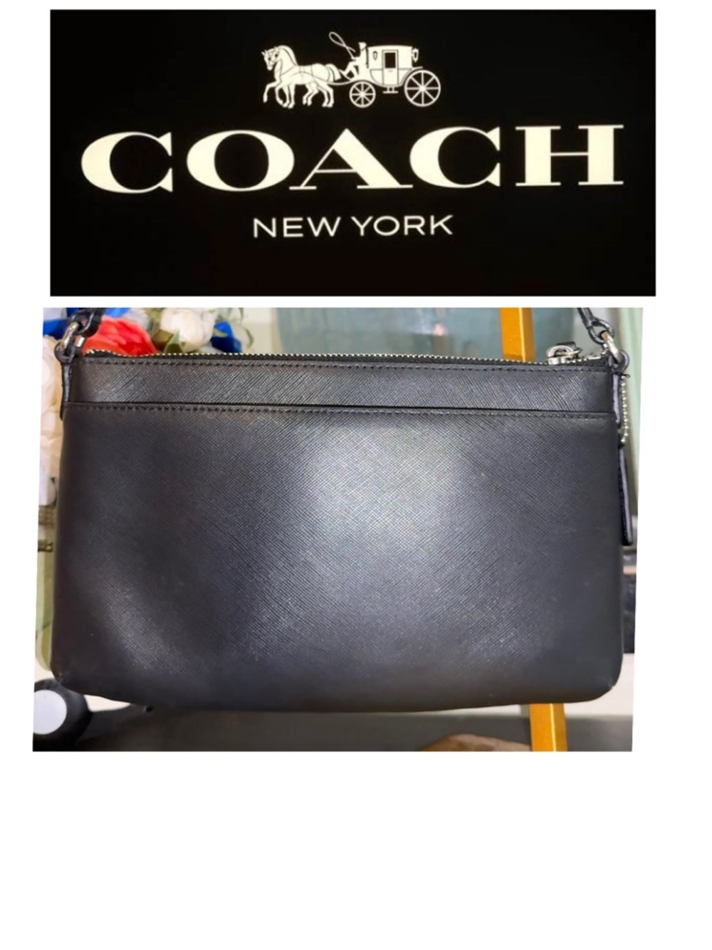 COACH Darcy Bow East West Swing pack 2014 Soft Black Leather Silver F51858 - EUC - Picture 3 of 16
